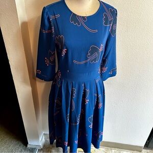 Blue floral flower dress sz small knee length good condition